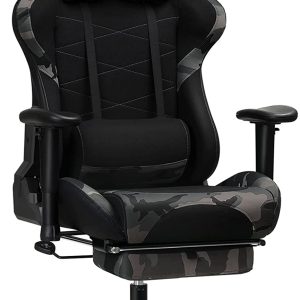 SONGMICS-gamingstoel, in hoogte verstelbare racestoel, bureaustoel met hoofdsteun en lendenkussen, 2D-armleuningen, kantelmechanisme, 135 graden liggende hoek, synthetisch leer