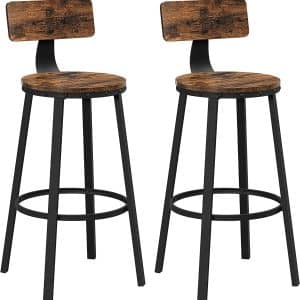 VASAGLE Barkruk, 2-delige set, barstoelen, keukenstoelen met stevig metalen frame, zithoogte 73 cm, eenvoudige montage, industrieel design, vintage bruin-zwart LBC026B01V1